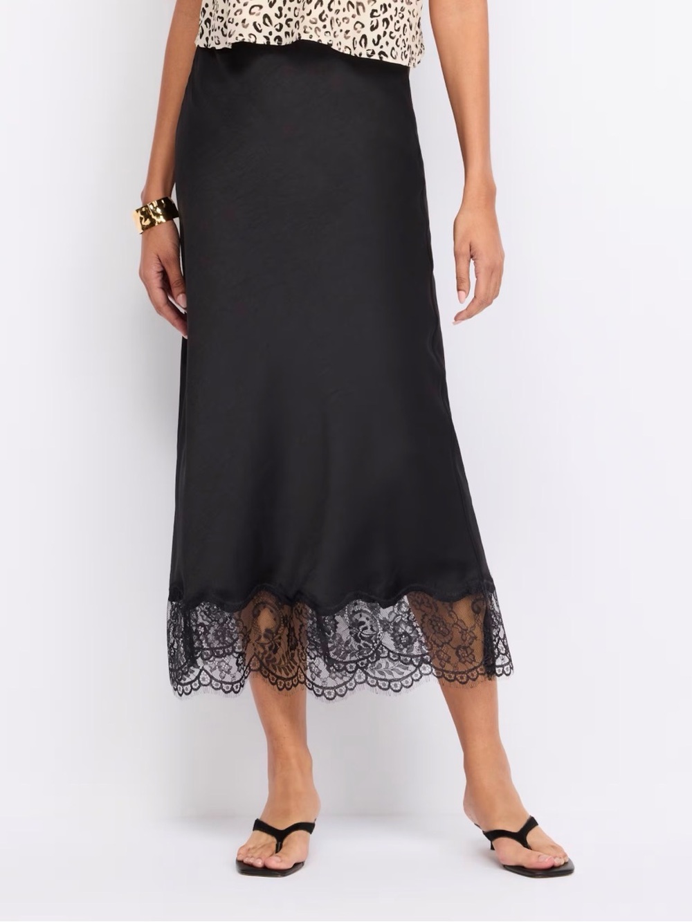 Z Supply Black Slip Midi Skirt with Lace Hem